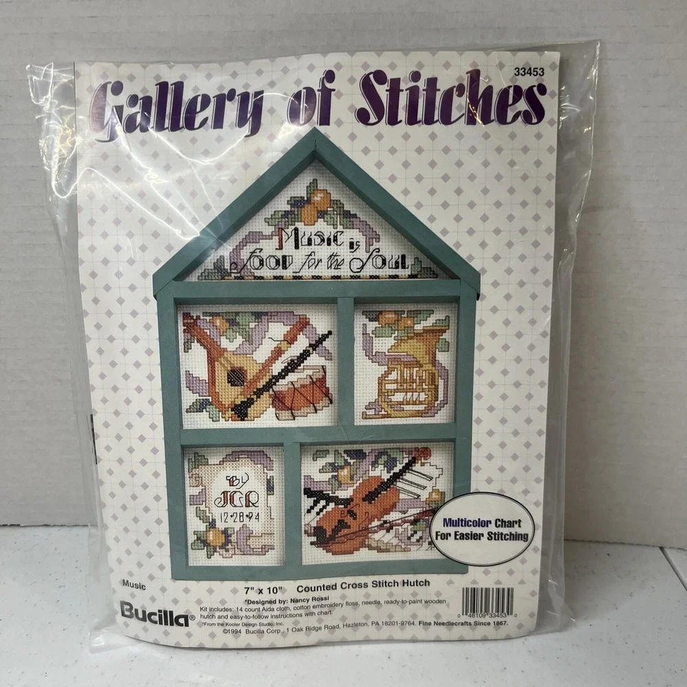 Vtg Bucilla Gallery Of Stitches Music Cross-Stitch Hutch Kit 1994 #33453